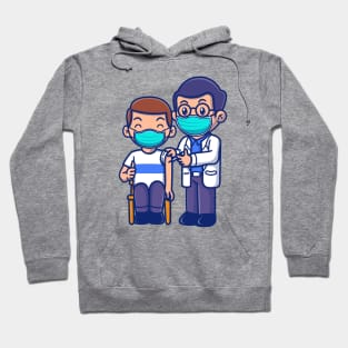 Cute Doctor Injecting Male Patient Cartoon Hoodie